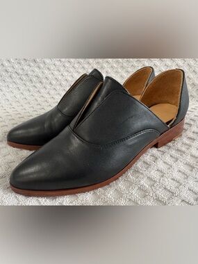 NISOLO Emma d'Orsay Oxford Black Leather Slip-On Loafers Flat Shoes Size 7.5